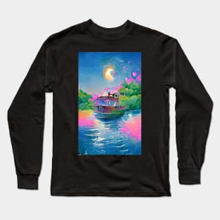 River Boat Watercolor Art Long Sleeve T-Shirt